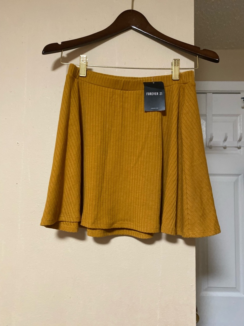 Forever 21 Mustard Ribbed Skater Skirt